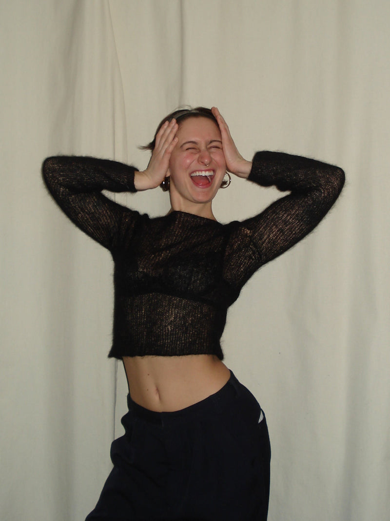 The Sexy Sweater, hand-knitted by an independent maker, worn